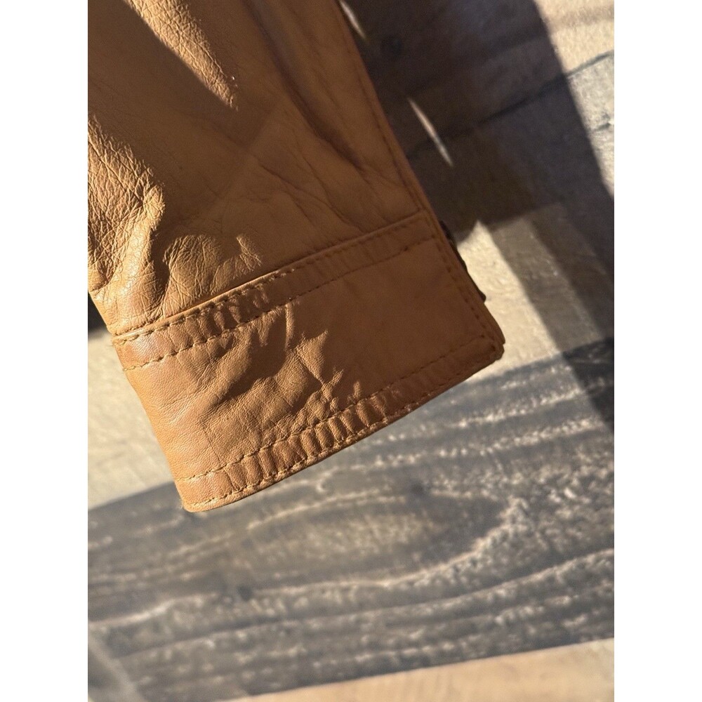 RARE-Black Rivet Wilson Leather Moto Jacket Y2K M Cognac Brown Genuine Biker - Picture 7 of 16